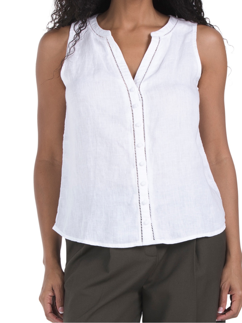 Joie Women's White Sleeveless Linen Button-Front Top